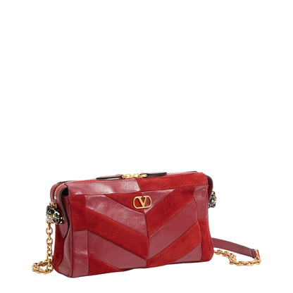 Panthea Small Suede Leather Patchwork Shoulder Bags - Red - Image 2