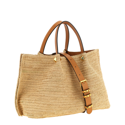 VLogo Signature Medium Raffia Tote - Natural - Image 1