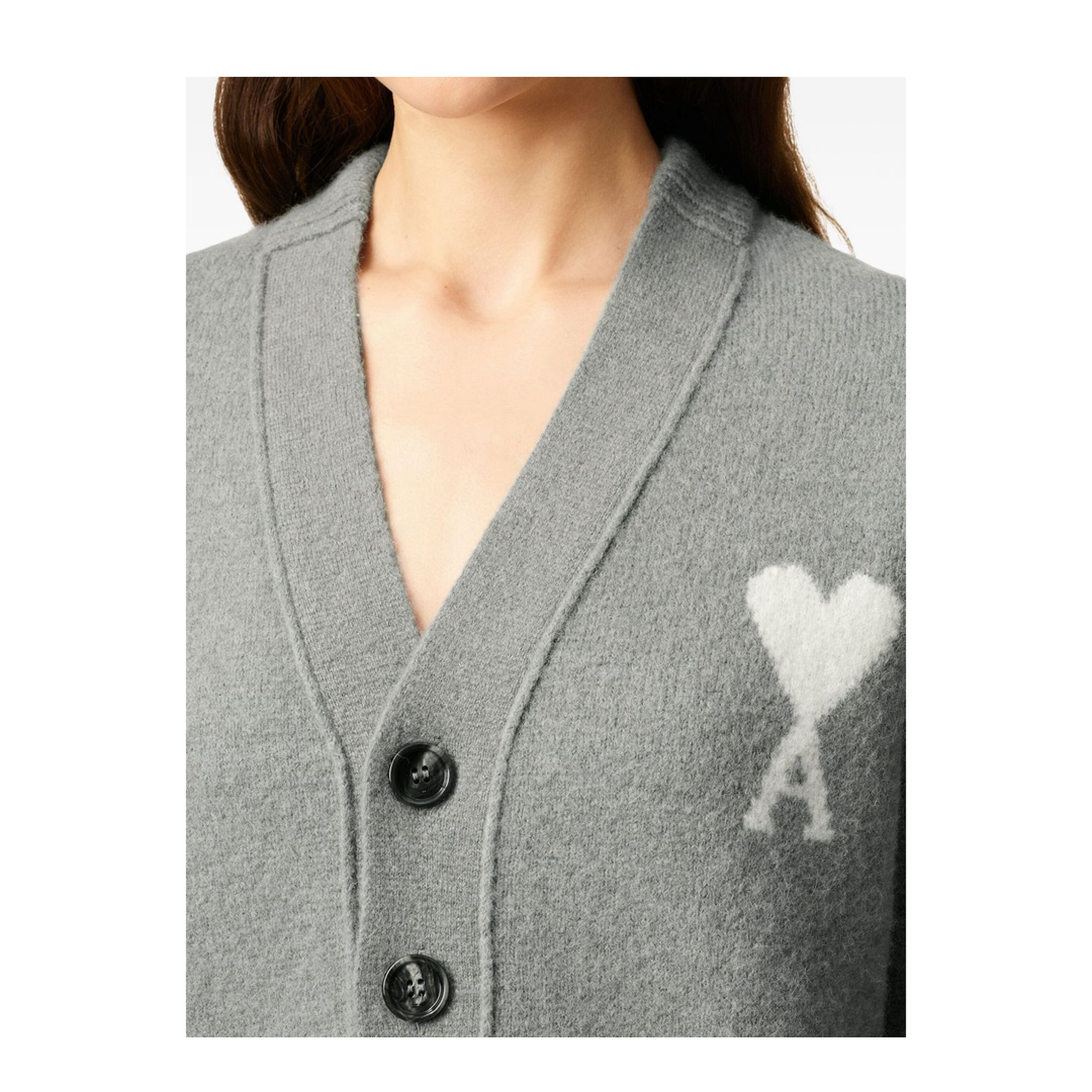 Grey Wool Cardigan Front-Button V-Neck - Image 5