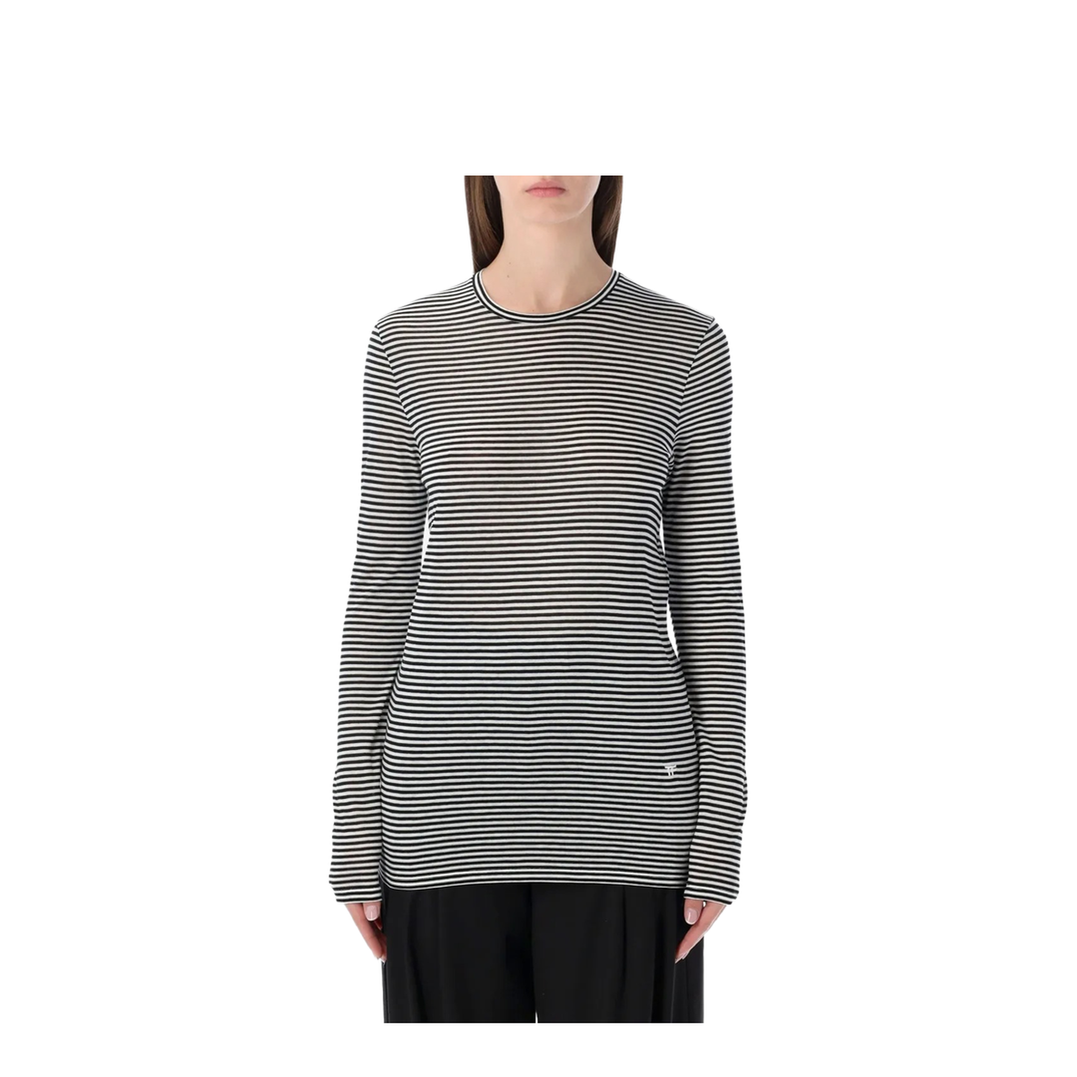 Long-Sleeved Striped T-Shirt with Tonal Embroidered Logo - Image 2