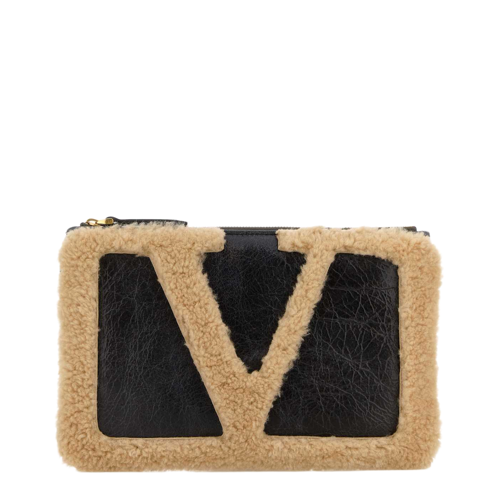 Two-Tone Shearling Clutch Sheepskin Black - Image 1