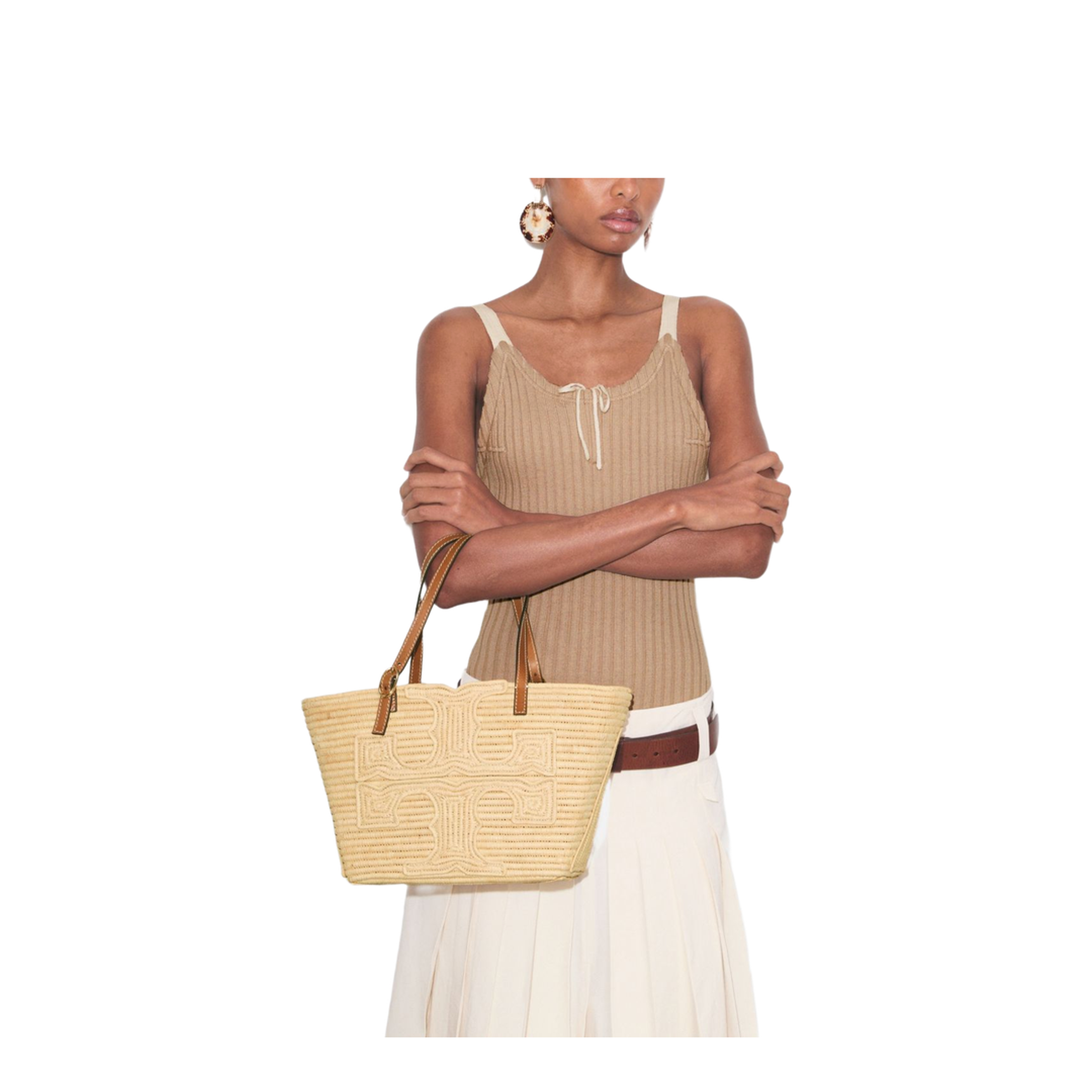 T Monogram Woven Tote Jacquard Raffia - Natural - Image 5