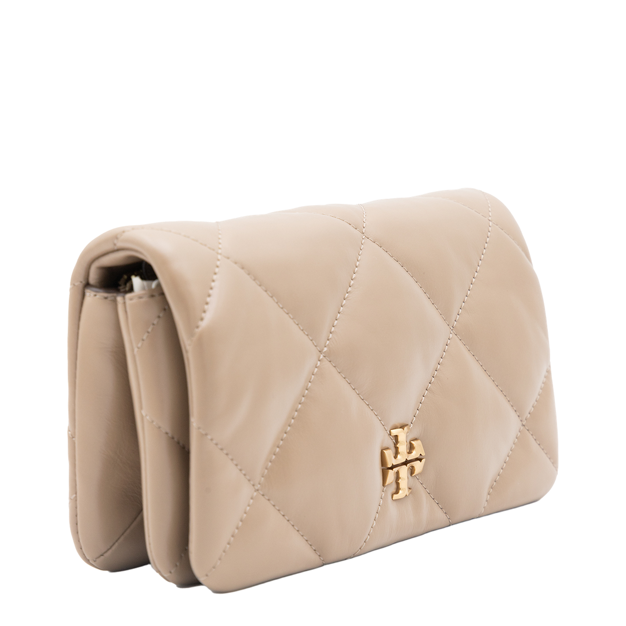 Kira Diamond Quilt Clover Medium Leather Chain Wallet - Light Stone - Image 3