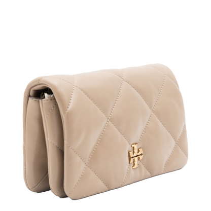 Kira Diamond Quilt Clover Medium Leather Chain Wallet - Light Stone - Image 3