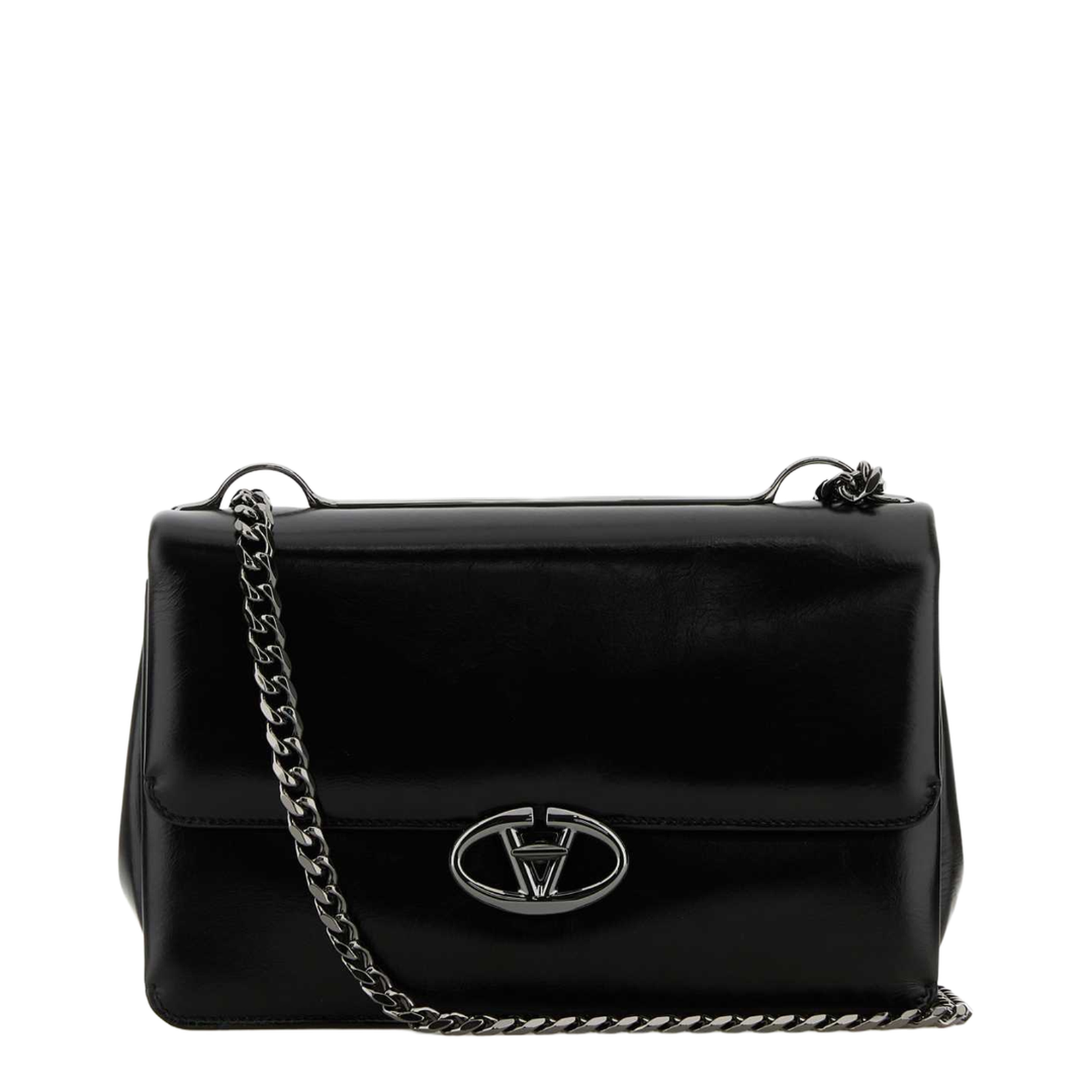 VLogo Black Leather Medium Shoulder Bag - Image 3