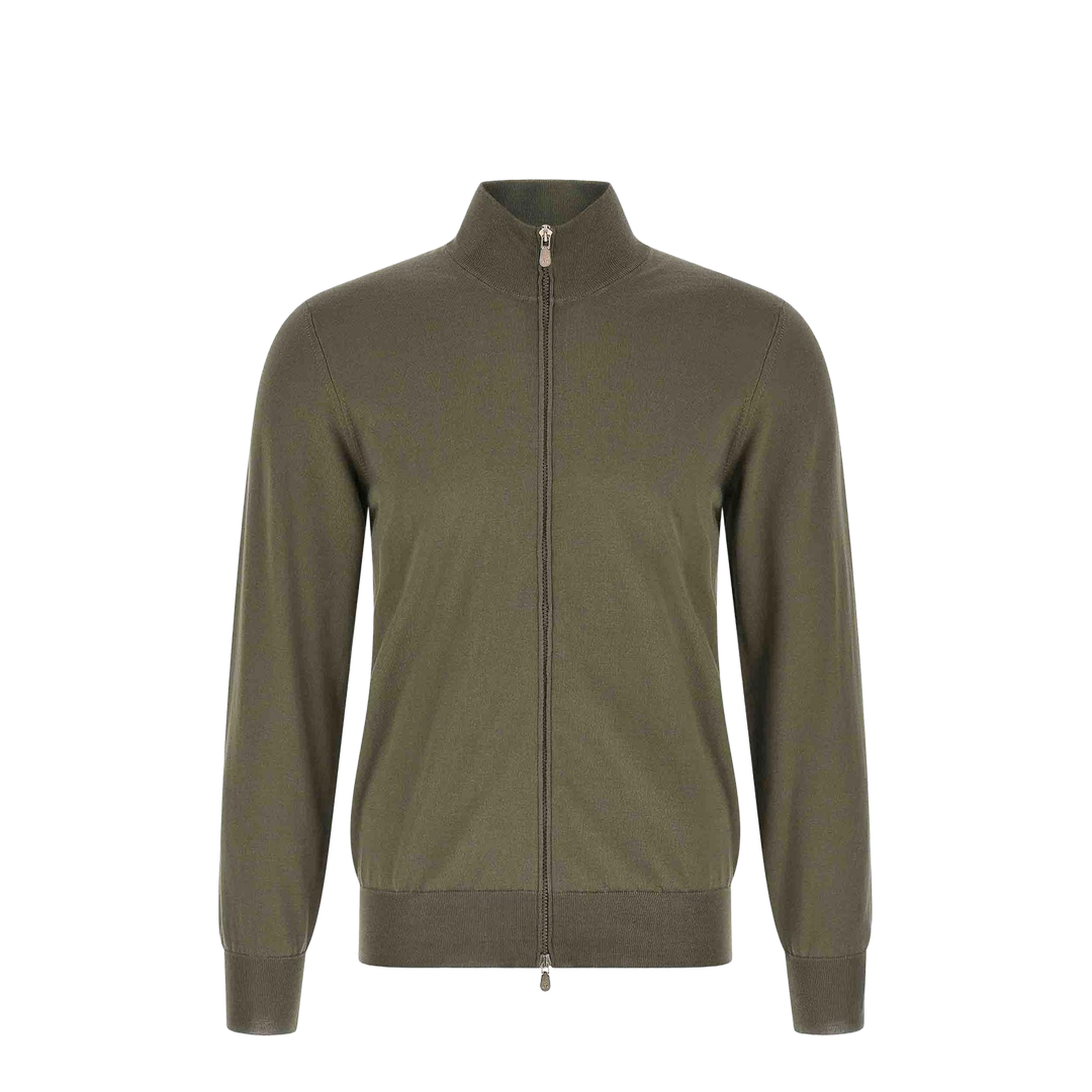 Zipped Cotton Cardigan - Green - Image 5