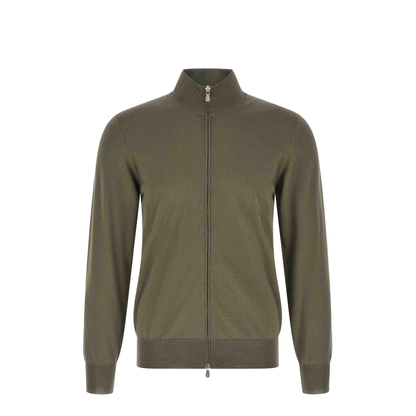 Zipped Cotton Cardigan - Green - Image 5