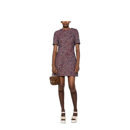 Wool Bouclé Dress in Red and Blue - Image 2