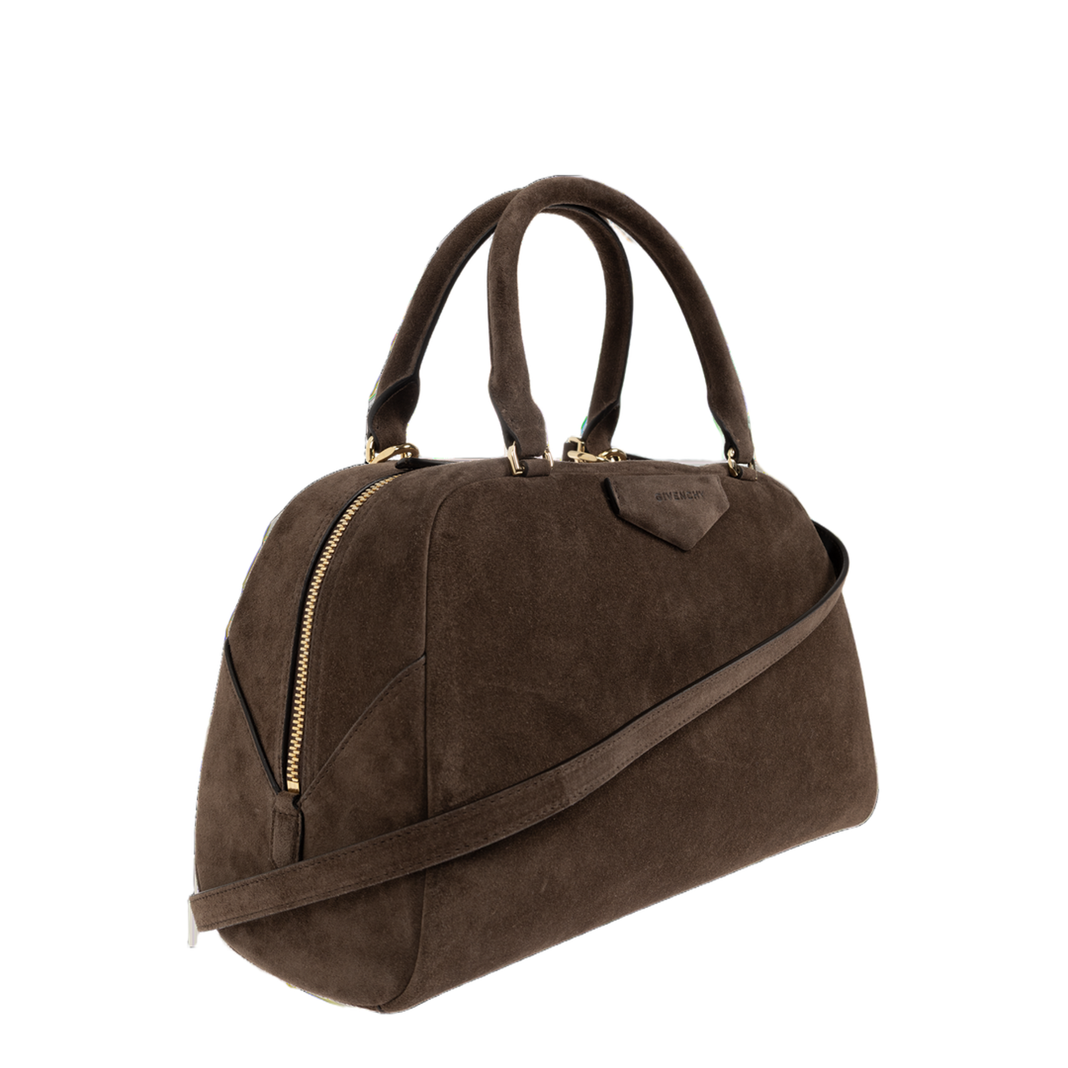 Antigona East-West Soft Medium Suede Handbag - Ebony Brown - Image 4