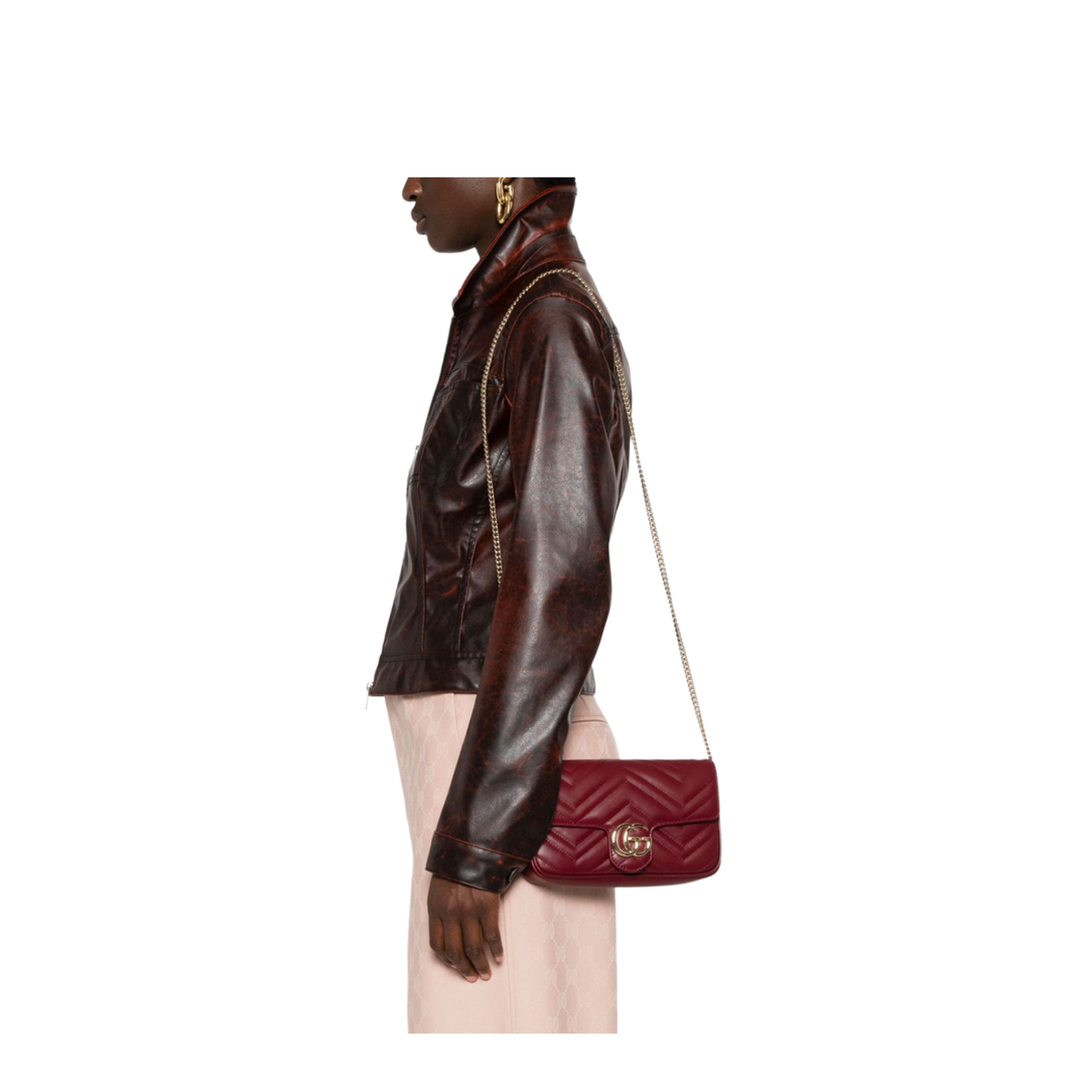 GG Marmont Small Leather Shoulder Bags - Burgundy - Image 6