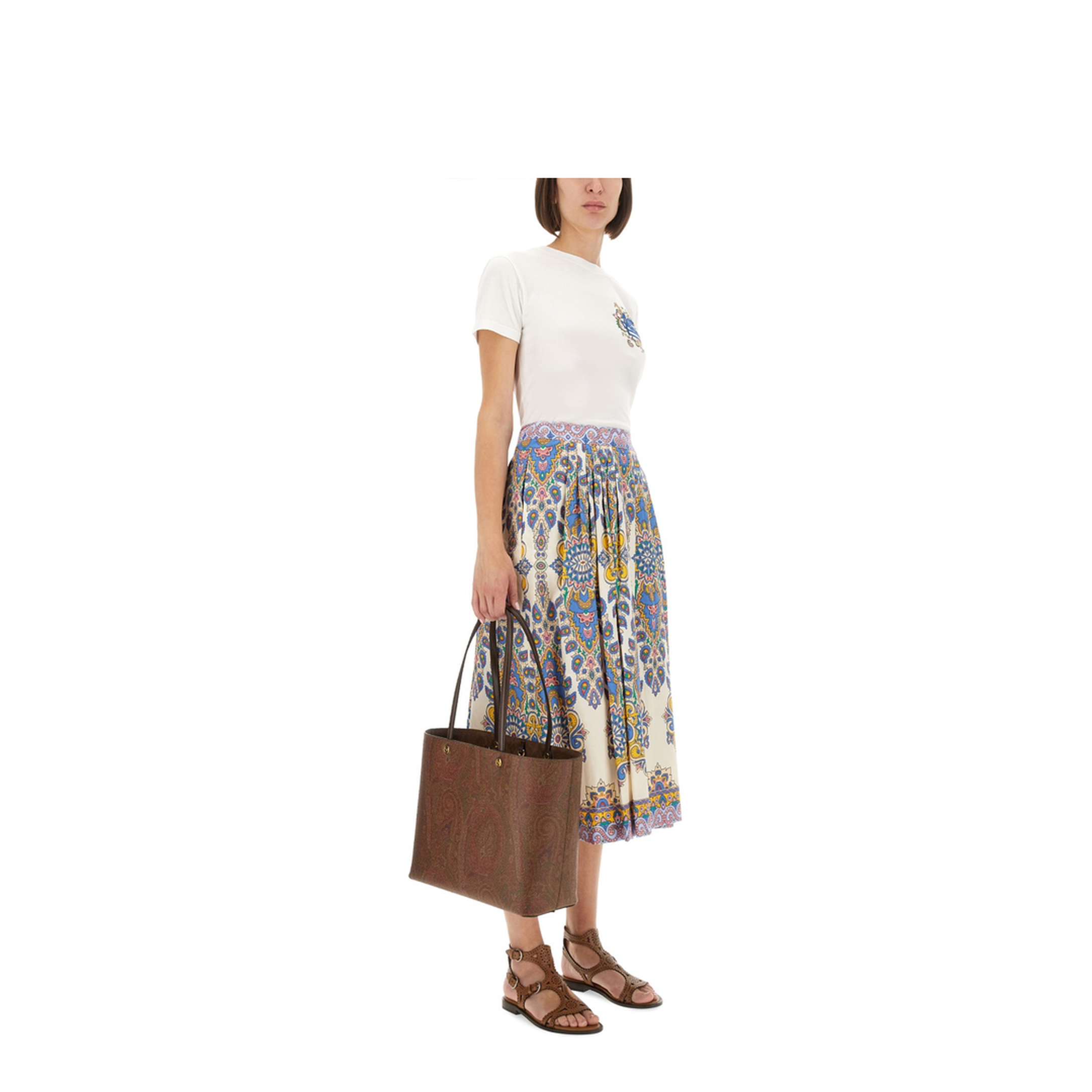 Paisley Print Midi Skirt - Light Beige - Image 2