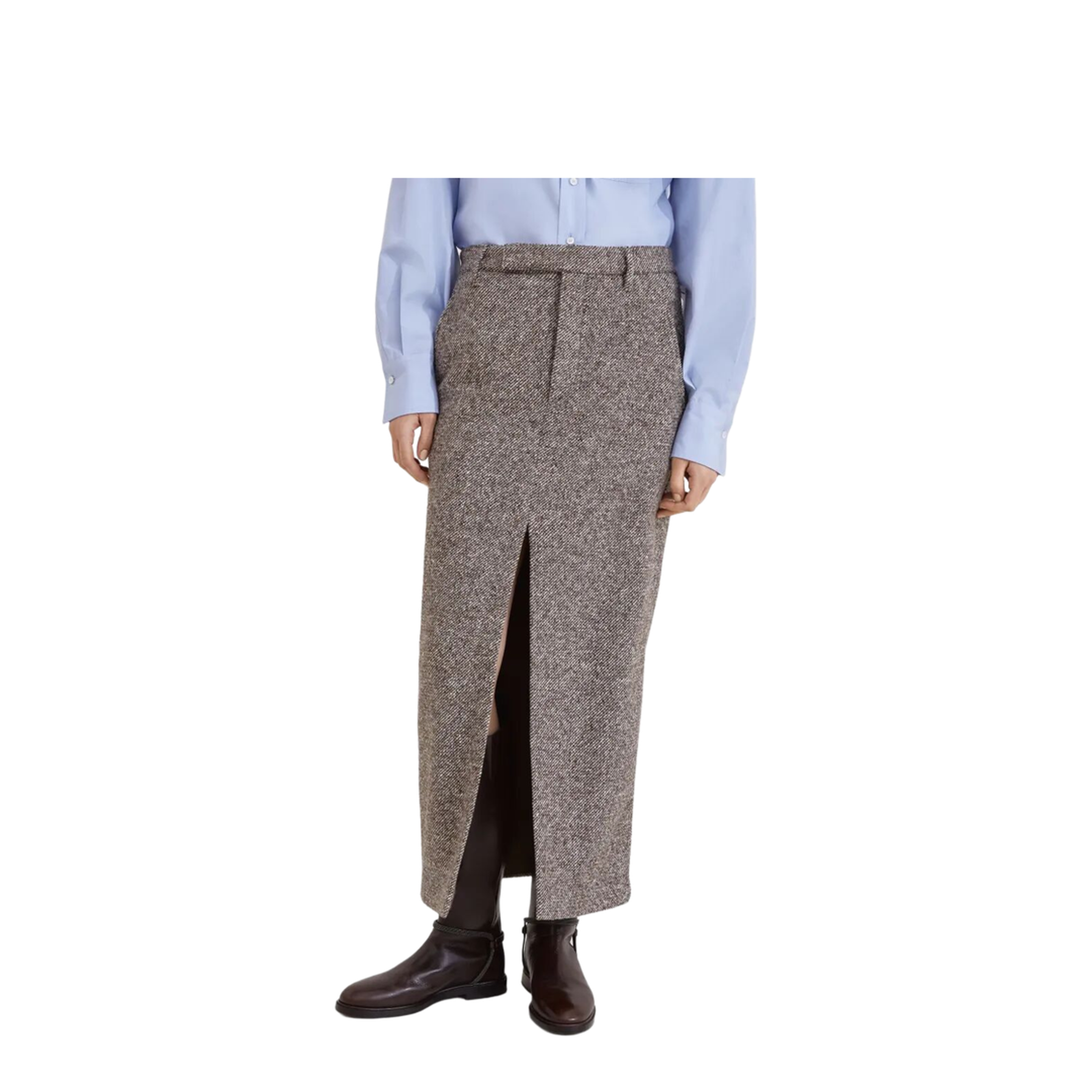Wool and Silk Mélange Diagonal Sartorial Pencil Skirt with Monili - Image 2