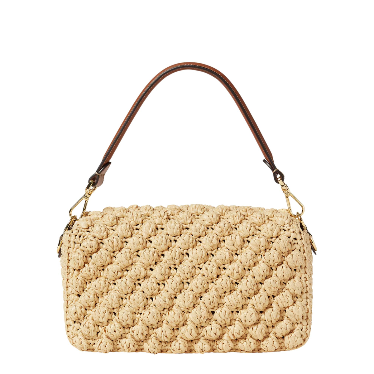 Baguette Hazelnut-Stitch Raffia-Effect Shoulder Bag - Beige - Image 3