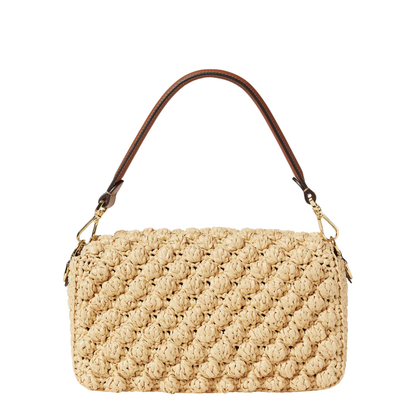 Baguette Hazelnut-Stitch Raffia-Effect Shoulder Bag - Beige - Image 3