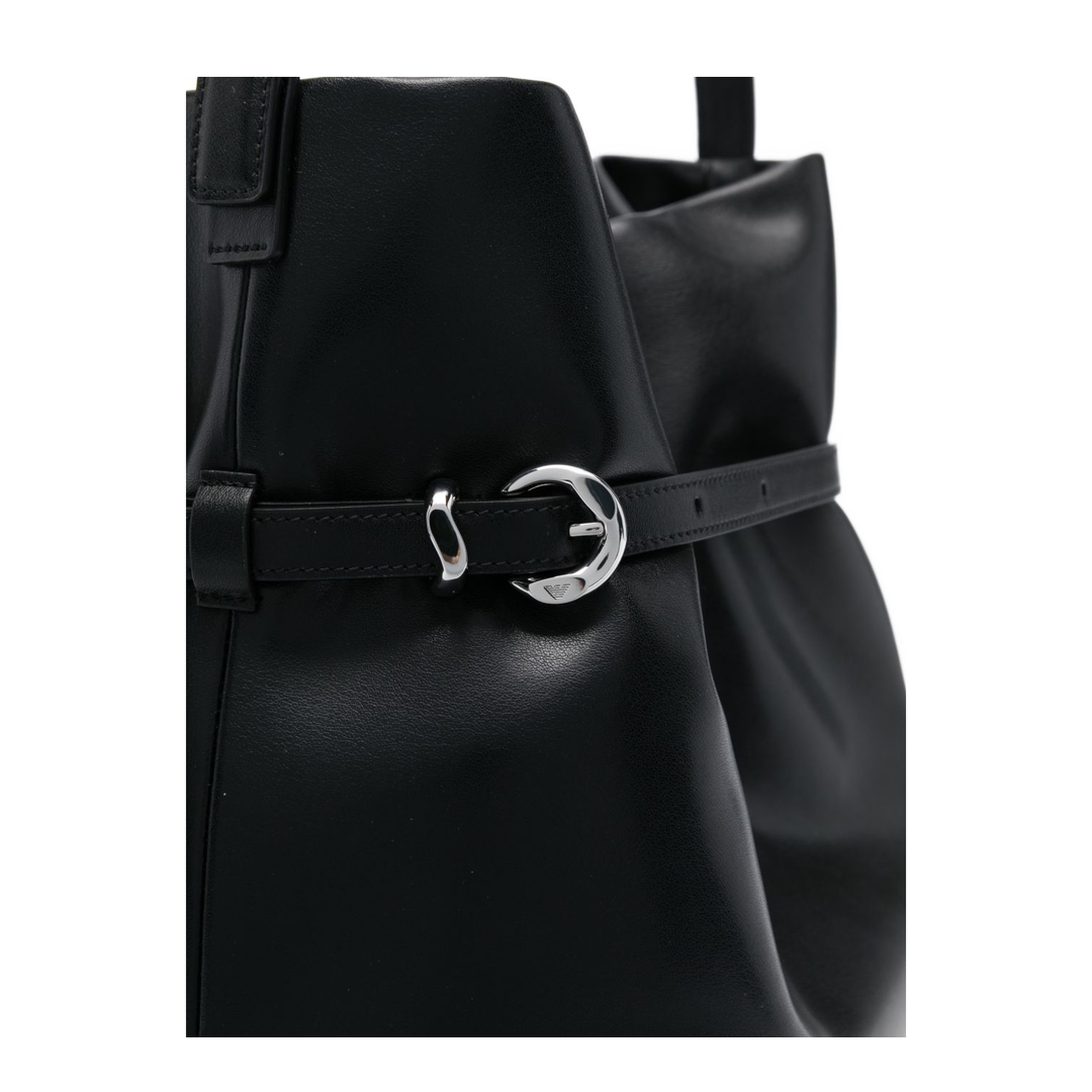 Medium Smooth Leather Bucket Bag - Nero - Image 5