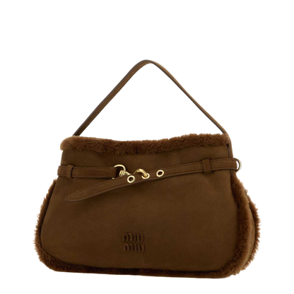 Drawstring Shearling Shoulder Bag - Brown - Image 2