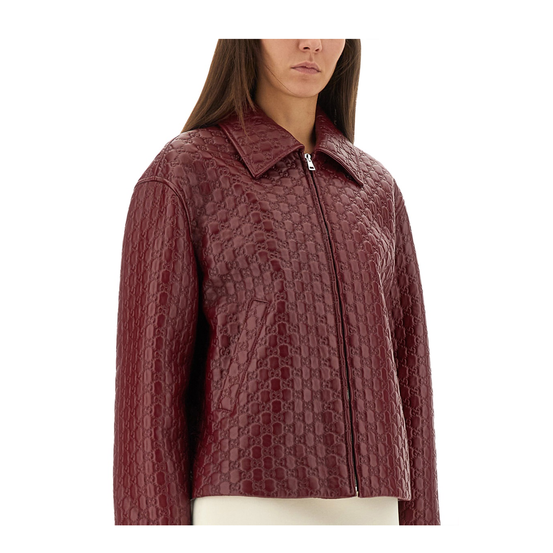 Oversized Leather Jacket with Embossed GG - Image 4