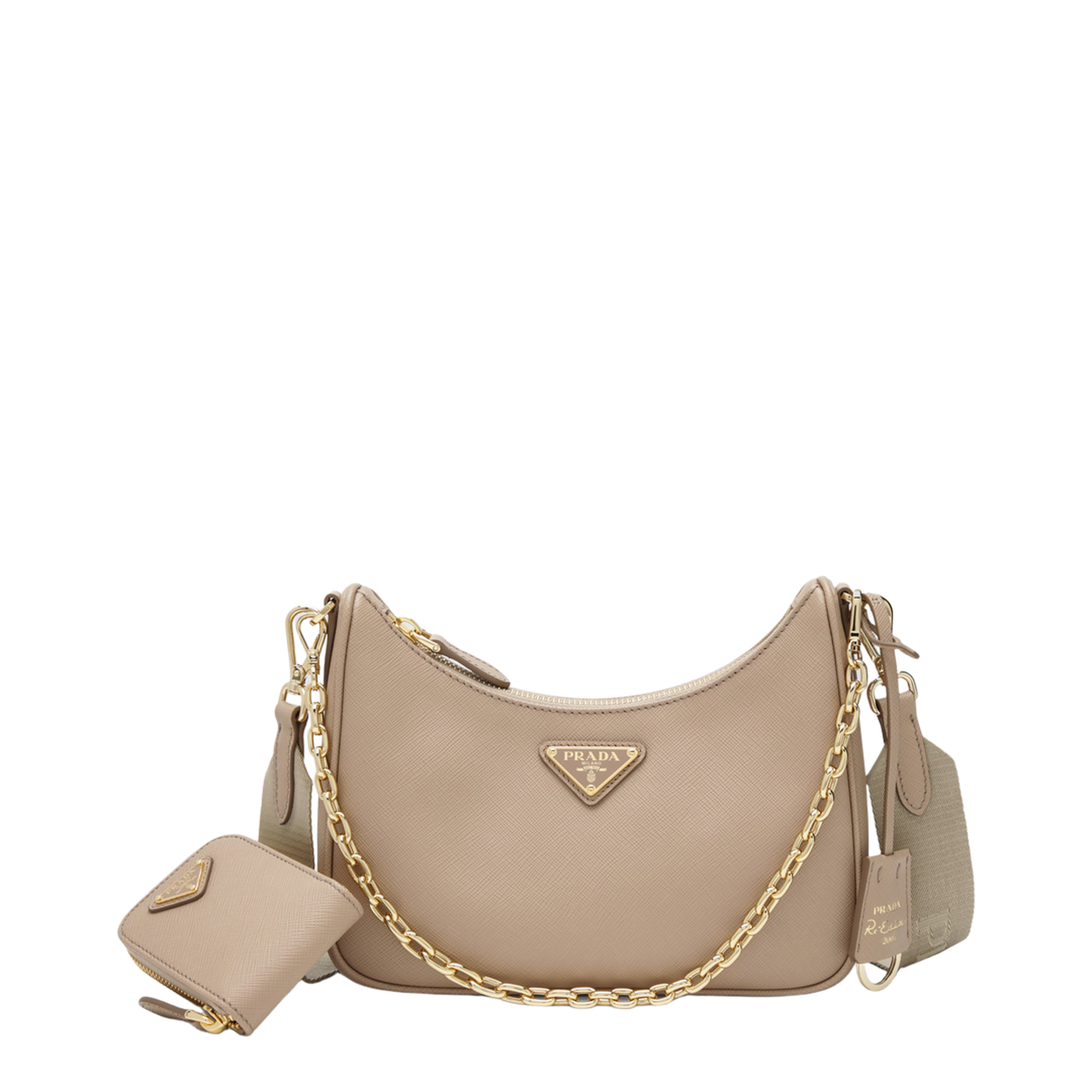 Re-Edition 2005 Medium Saffiano Leather Shoulder Bag - Cameo Beige - Image 1