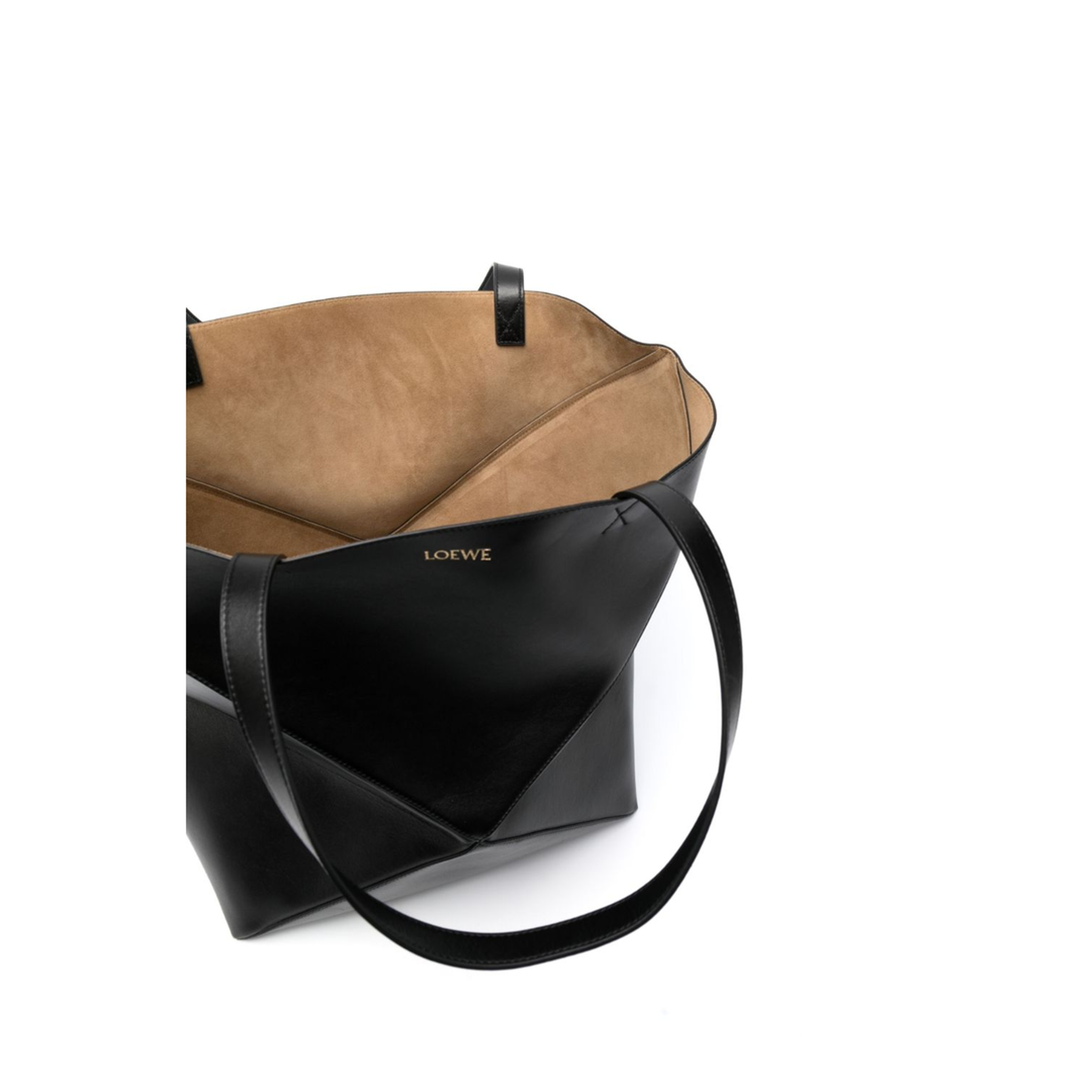 Puzzle Fold XL Shiny Calfskin Tote - Black - Image 2