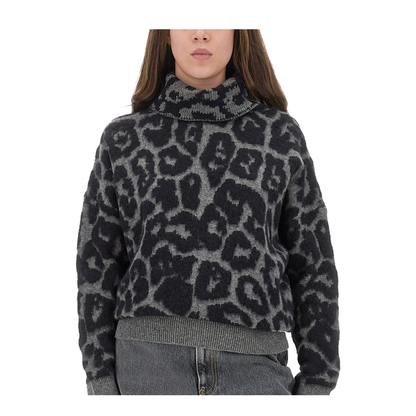 Black/Grey Leopard Jacquard Turtleneck Jumper - Image 4
