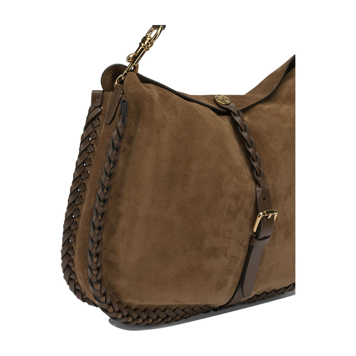Pony with Threading Maxi Suede Shoulder Bags - Brown - Image 4