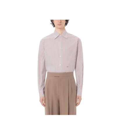 Cotton Poplin Striped Shirt with Vlogo Embroidery - Image 2