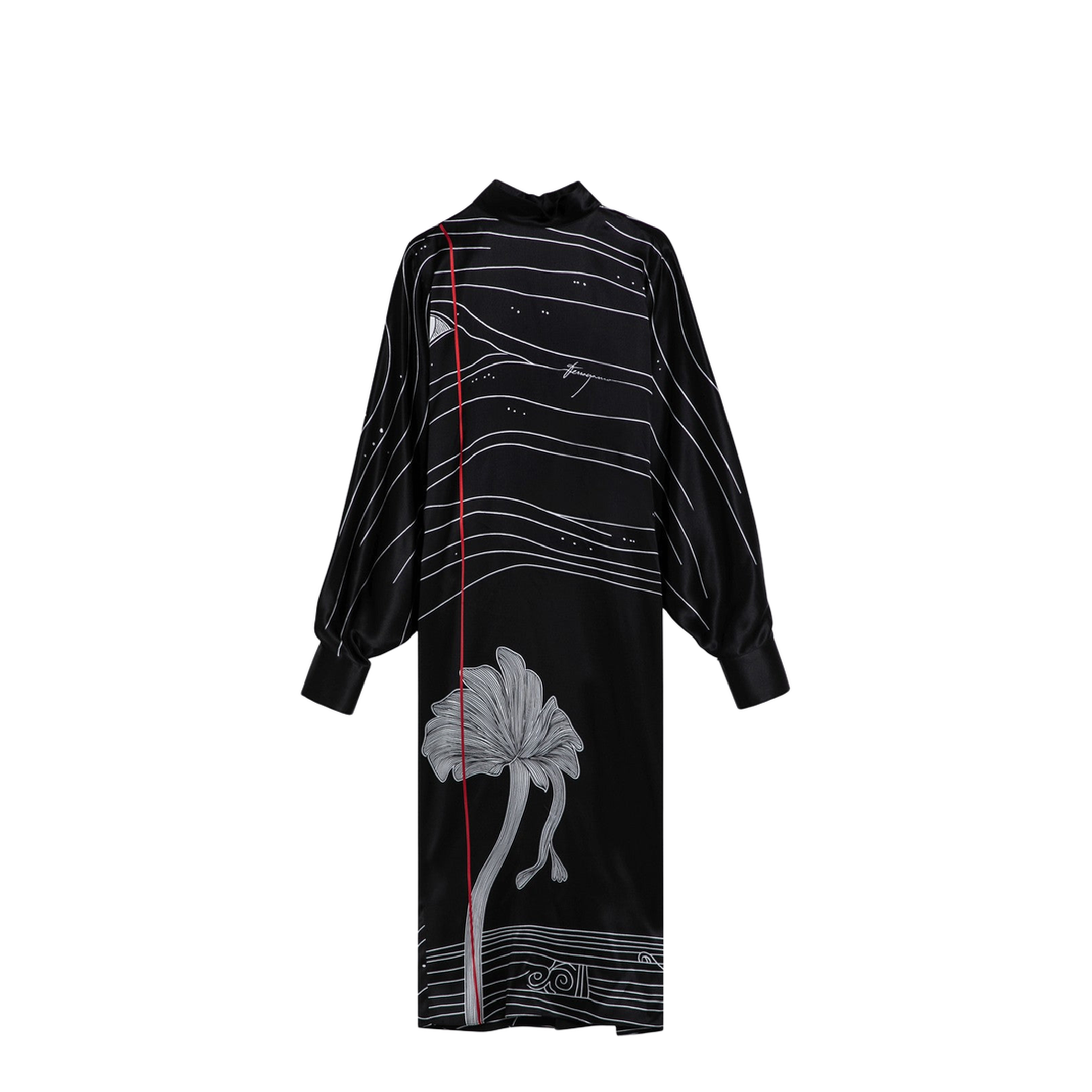 Black Silk Satin Midi Dress - Image 1