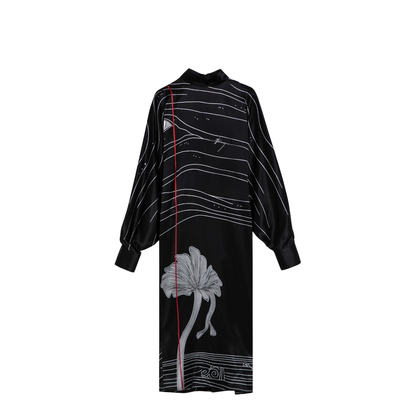 Black Silk Satin Midi Dress - Image 1