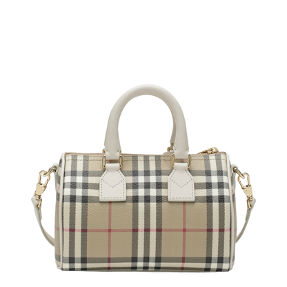 Mini Vintage Check Bowling Bag In Coated Cotton Beige - Image 2