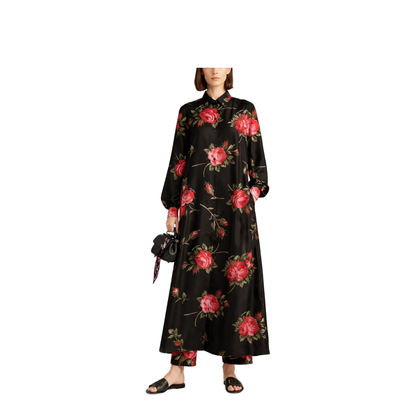 Rose Bouquet Print Twill Long Dress - Image 2
