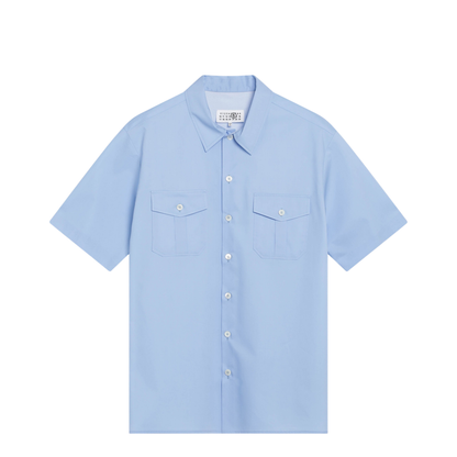 Short-sleeve poplin shirt with reinforcements, light blue - Image 1