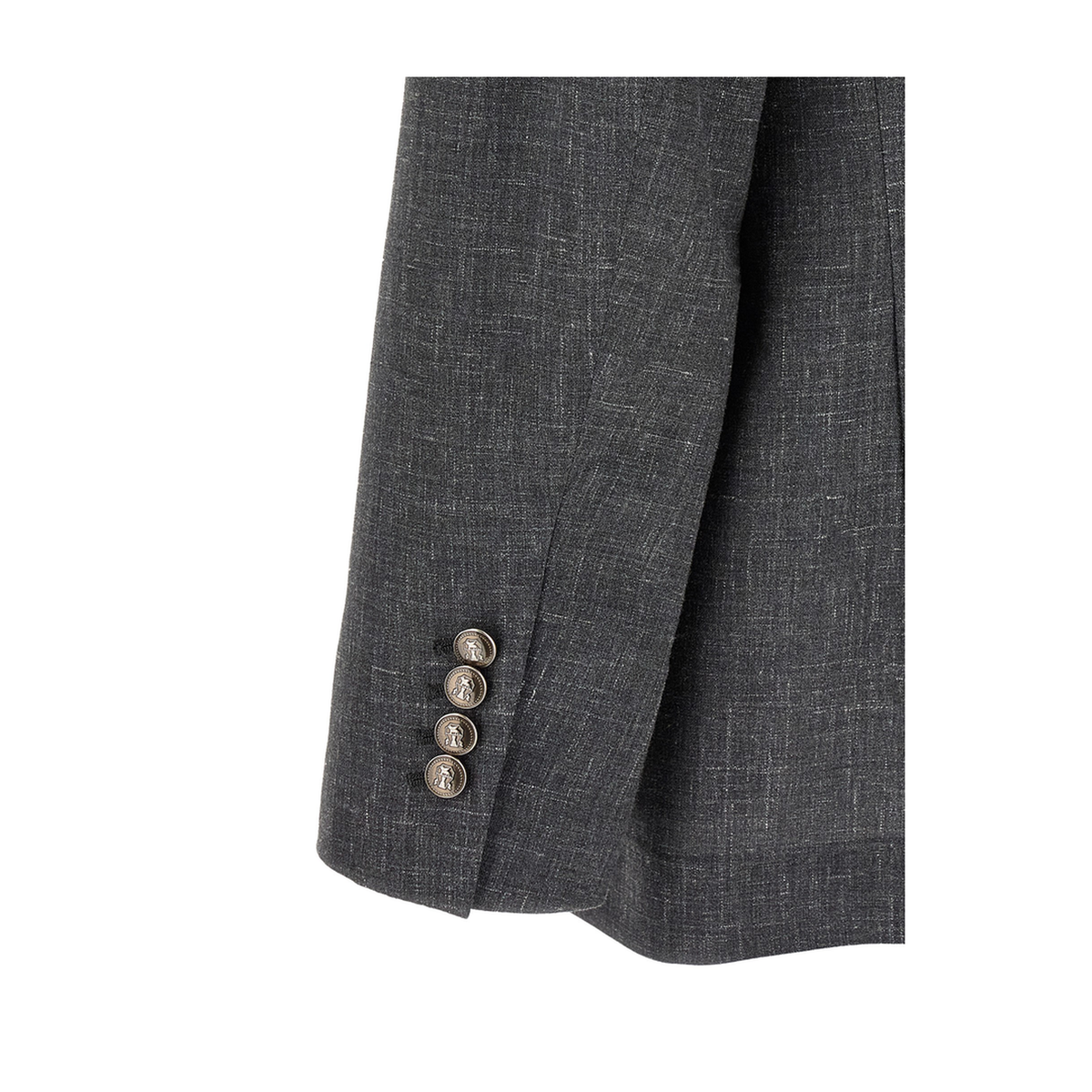 Slubbed Buttons Wool Blazer - Grey - Image 4