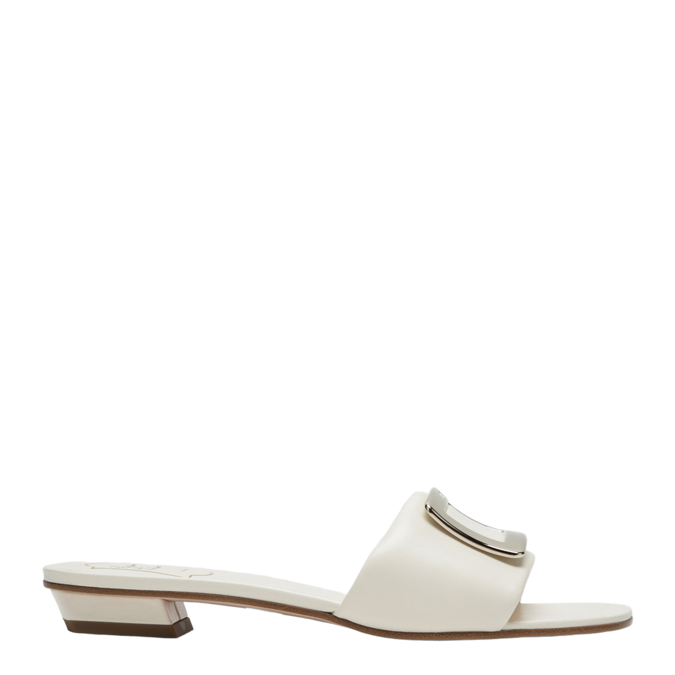 Square Buckle Leather Slides White - Image 1