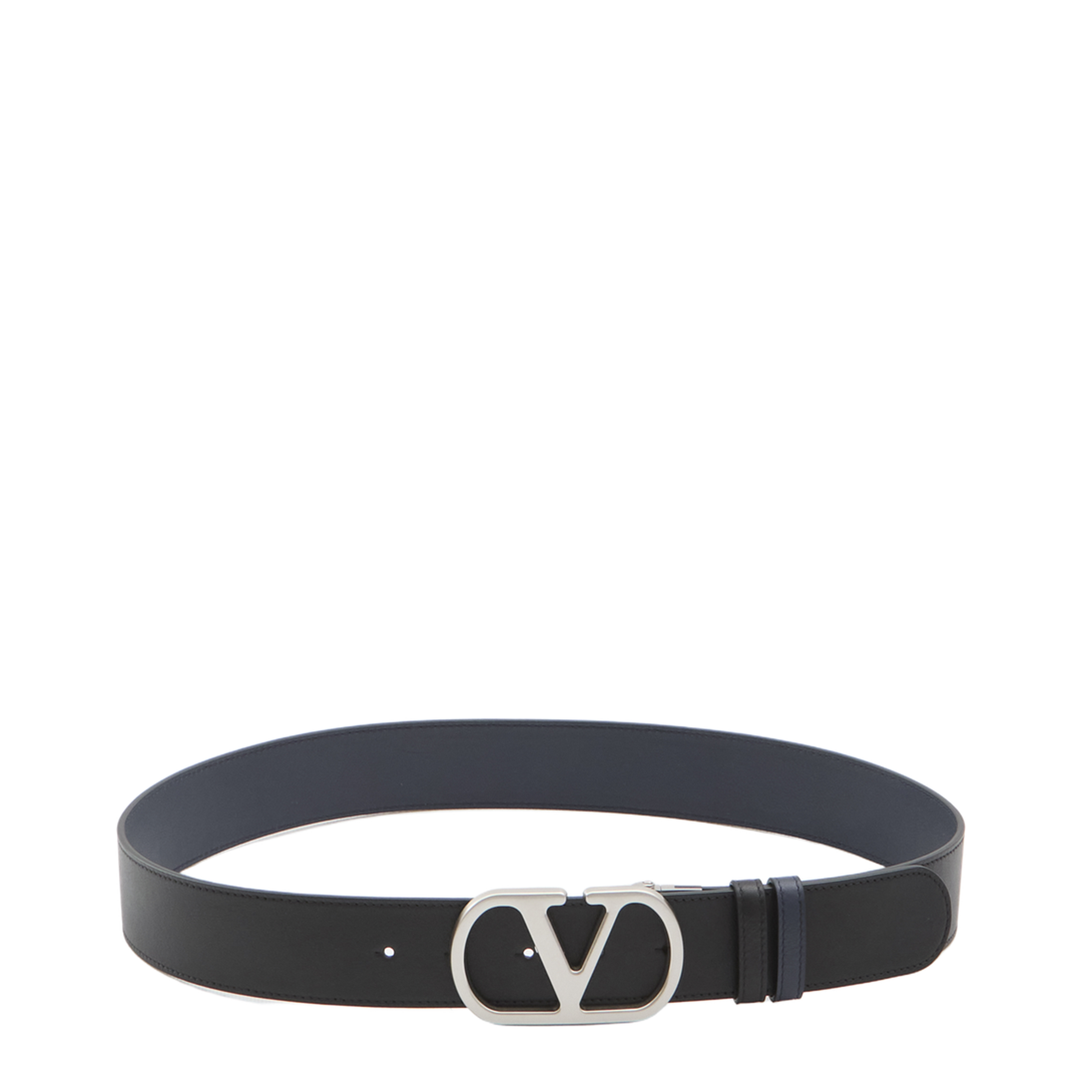Black Belt with VLogo Buckle in Leather - Image 1