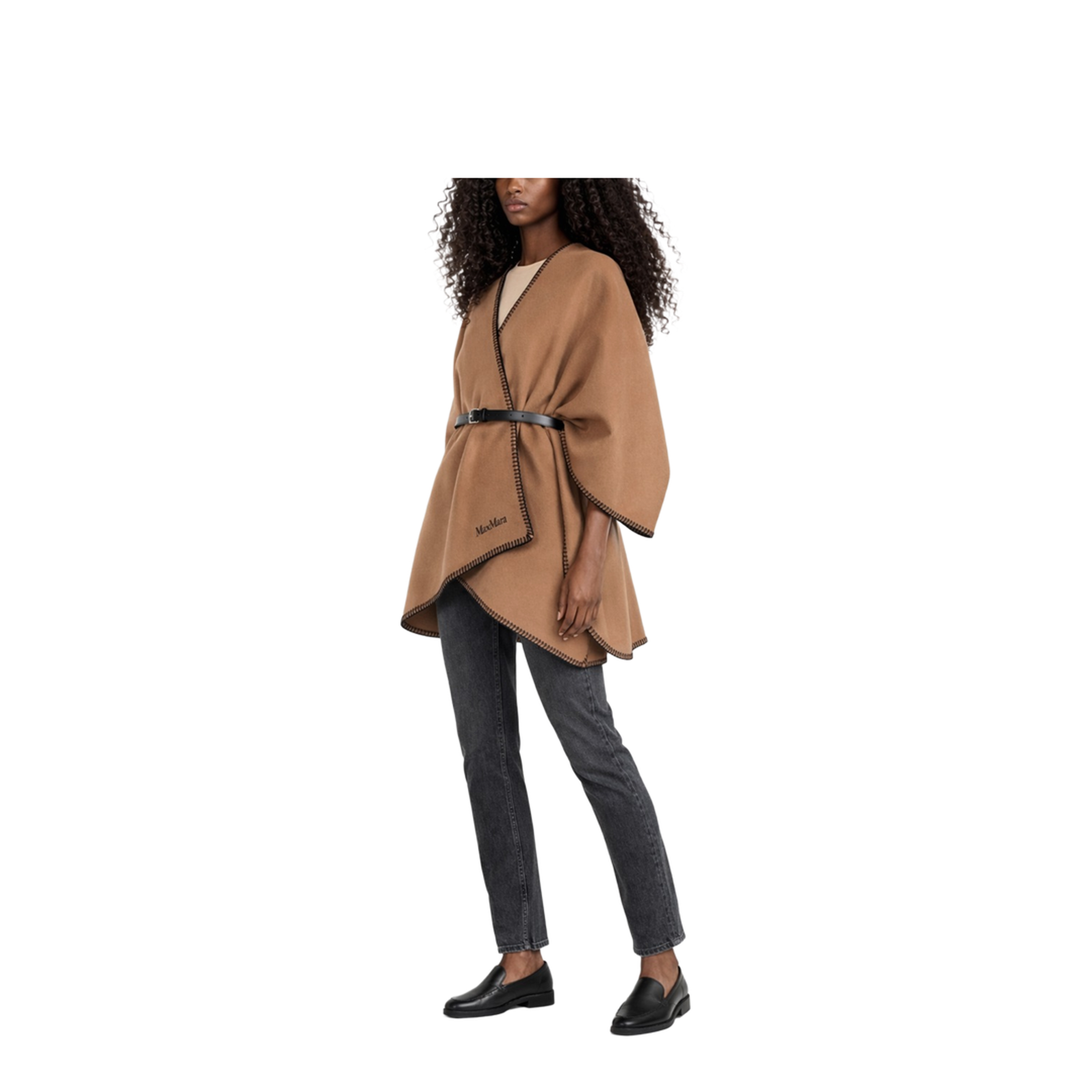 Colomba Double Wool Drap Belted Logo Cape - Image 2