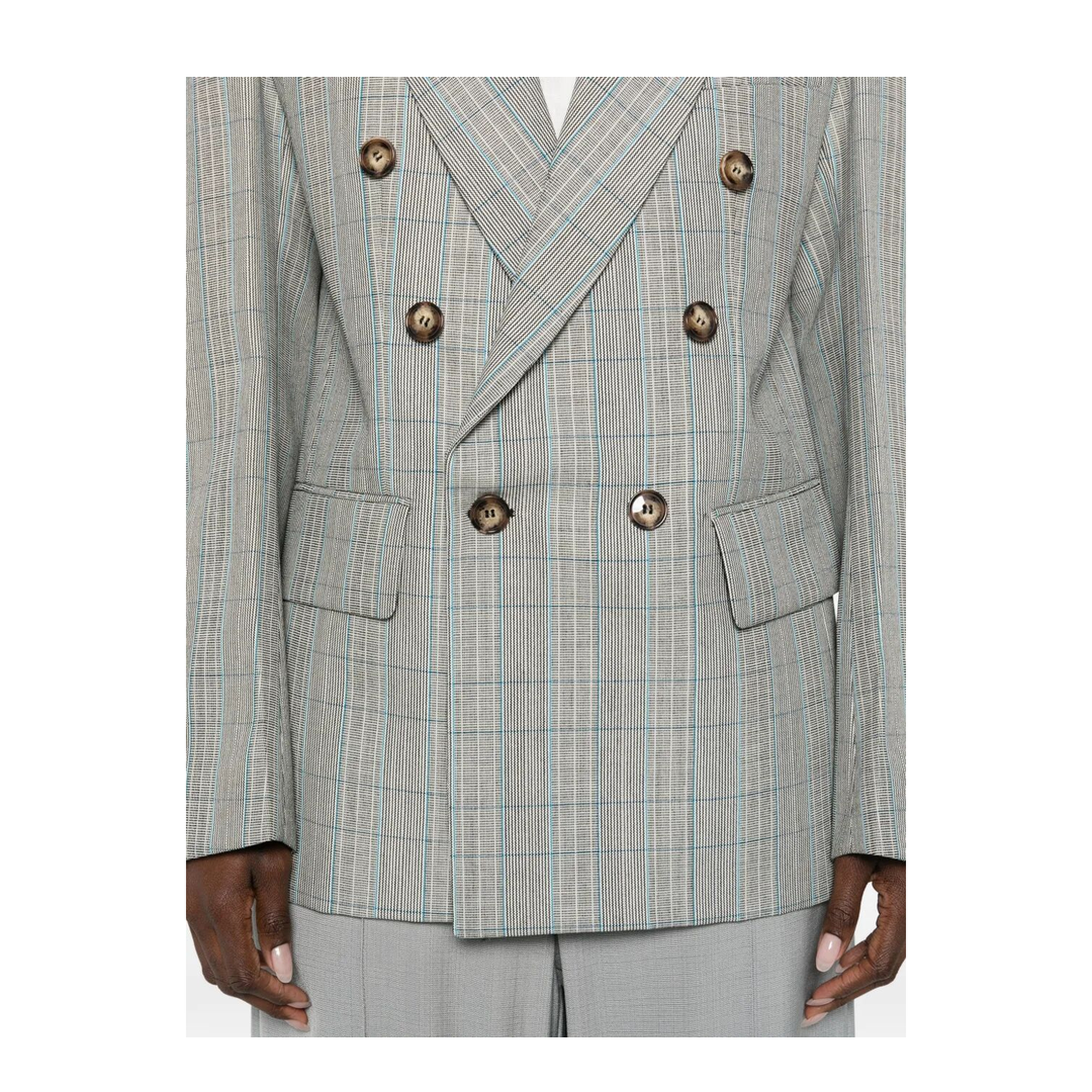 Check Wool Double-Breasted Tailored Jacket - Image 5