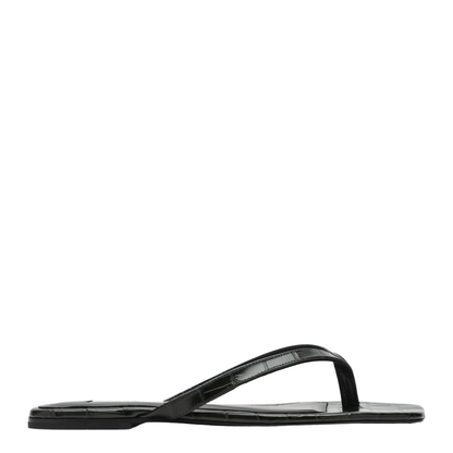 Crocodile-effect leather flip-flops in green - Image 1