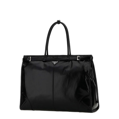 Black Leather Large Shopping Bag - Image 3