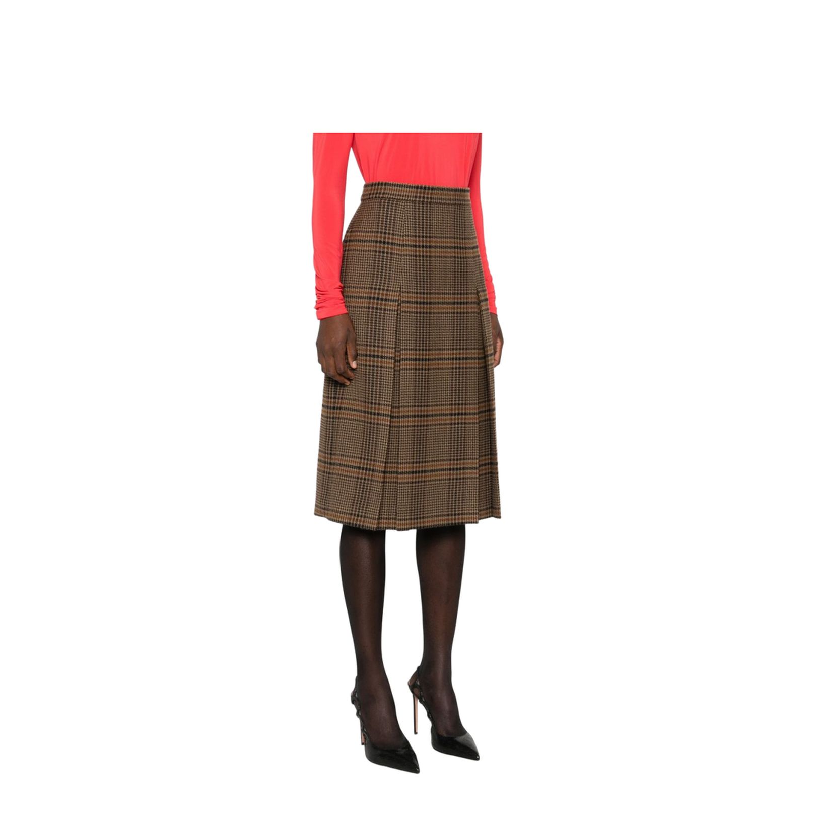 Midi Skirt in Prince of Wales Wool and Cashmere - Image 3