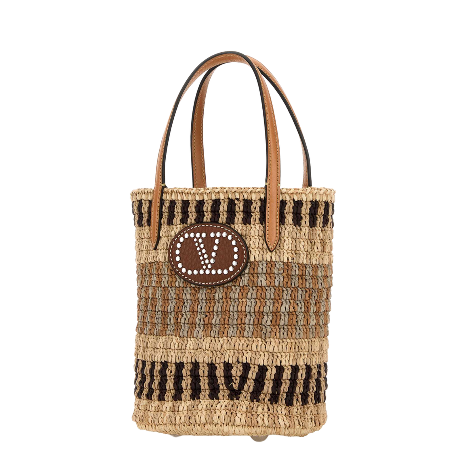 Embroidered Raffia Bucket Bag Beige - Image 2