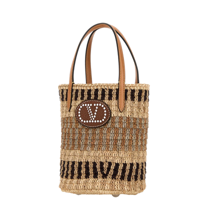 Embroidered Raffia Bucket Bag Beige - Image 2