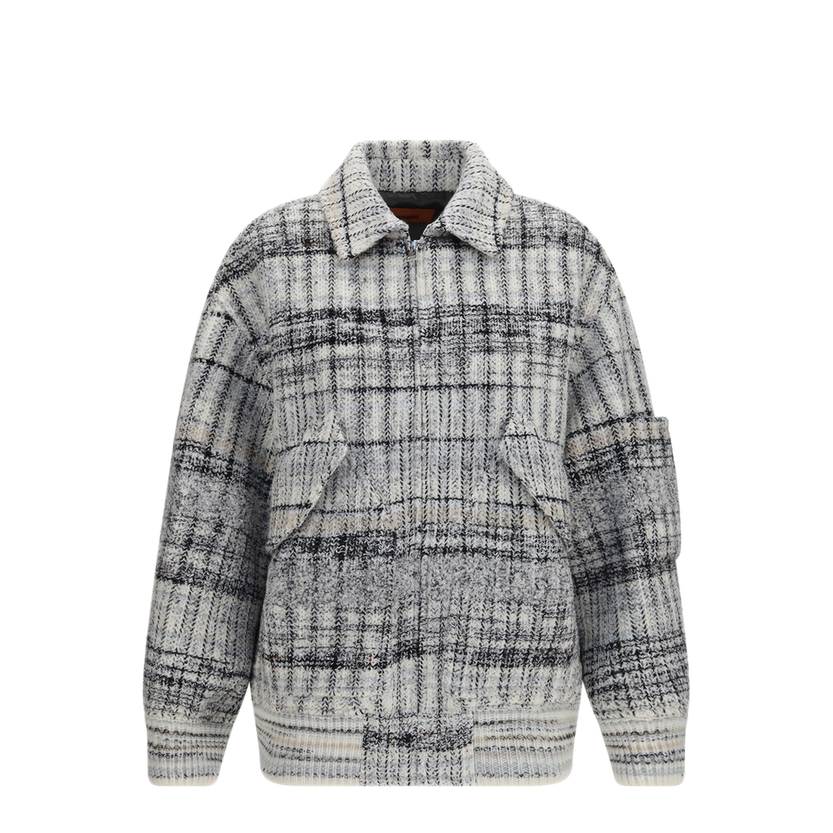 Oversized Check Wool Blend Bomber Jacket - Image 1