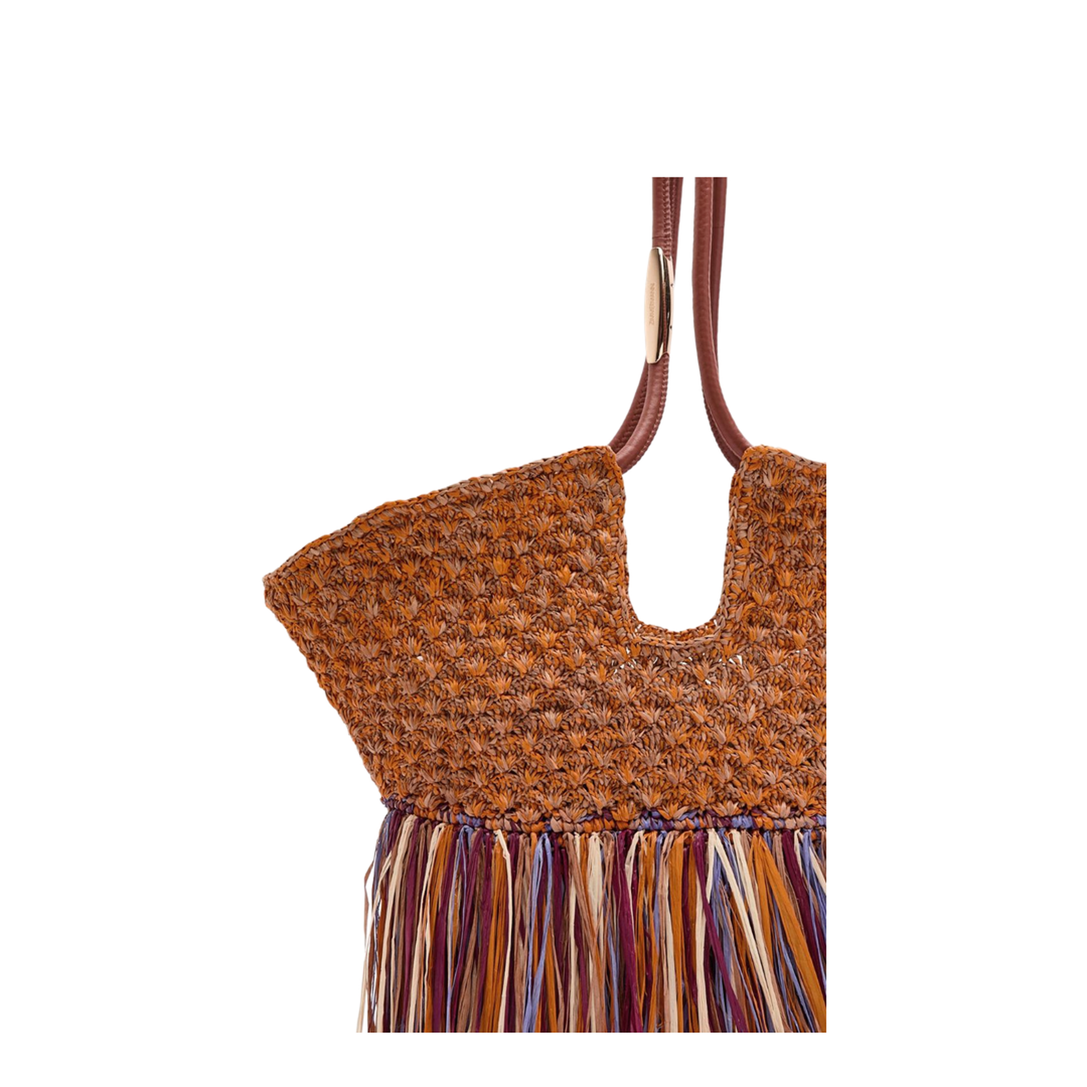 Goldentime Medium Raffia Tote - Tan Fringe Stripe - Image 2