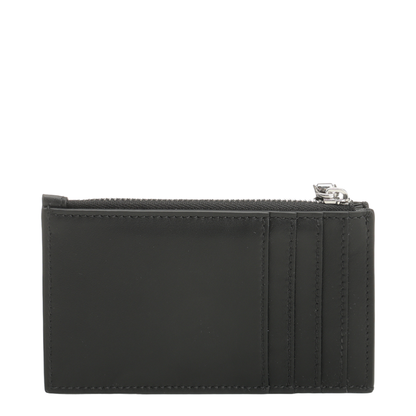 Debossed Logo Zipped Leather Card Holder - Black - Image 3