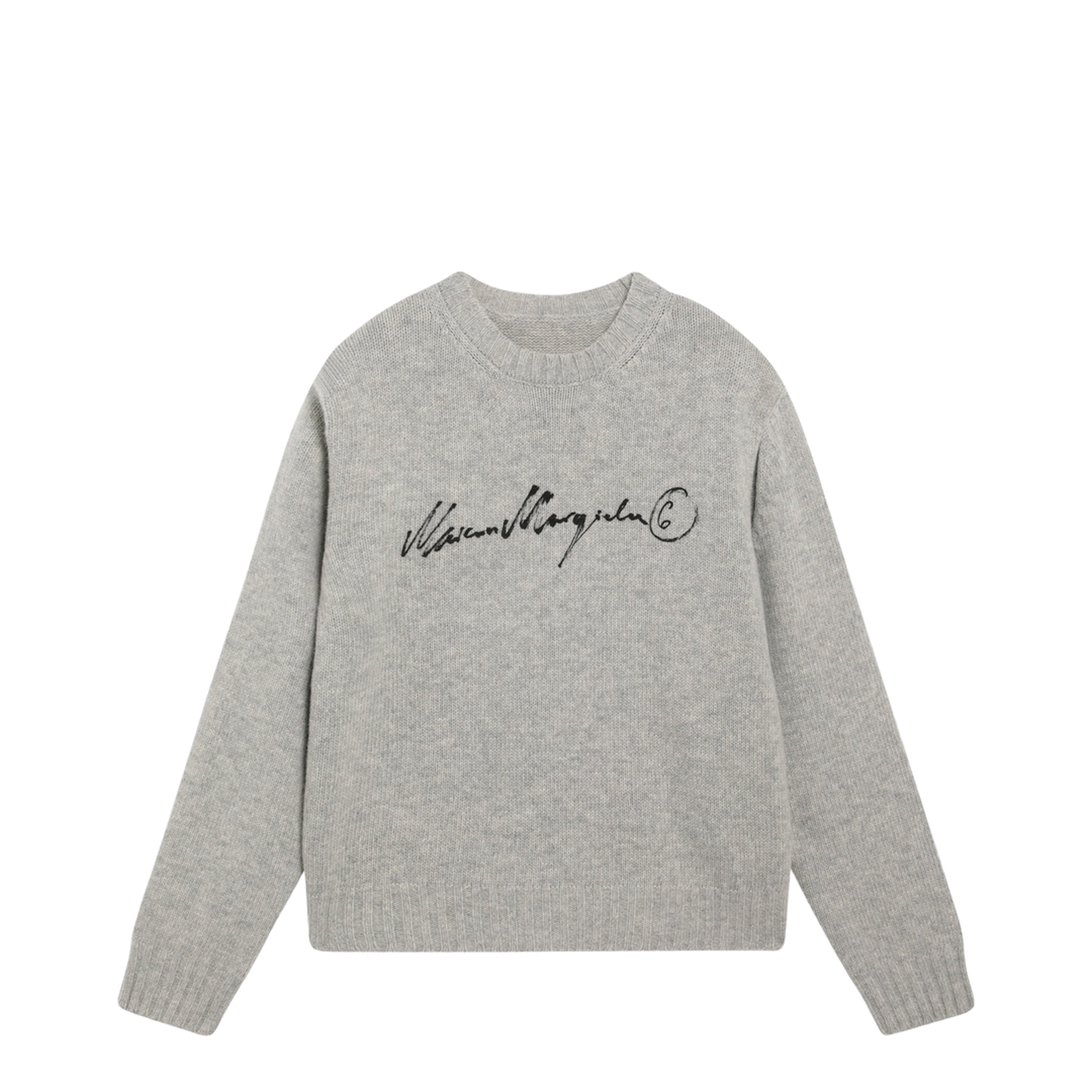 Sweater with Calligraphic Print in Grey Melange - Image 1