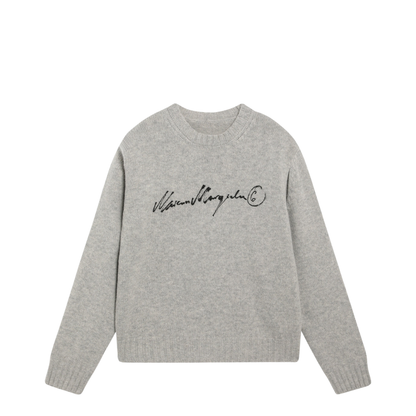 Sweater with Calligraphic Print in Grey Melange - Image 1
