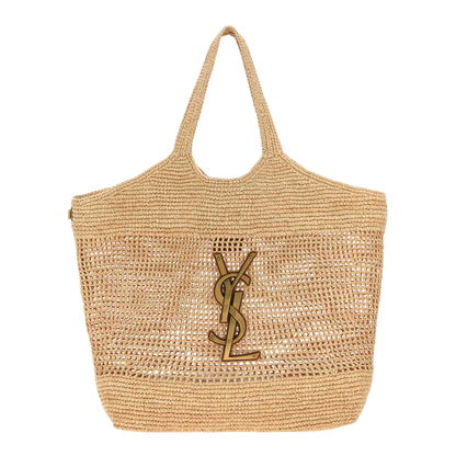 Icare Maxi Raffia Shopping Bag - Naturel and Brown Gold - Image 1