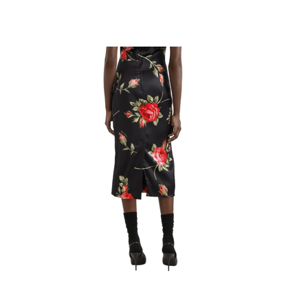 Bouquet Rose Print Satin Midi Dress - Image 2