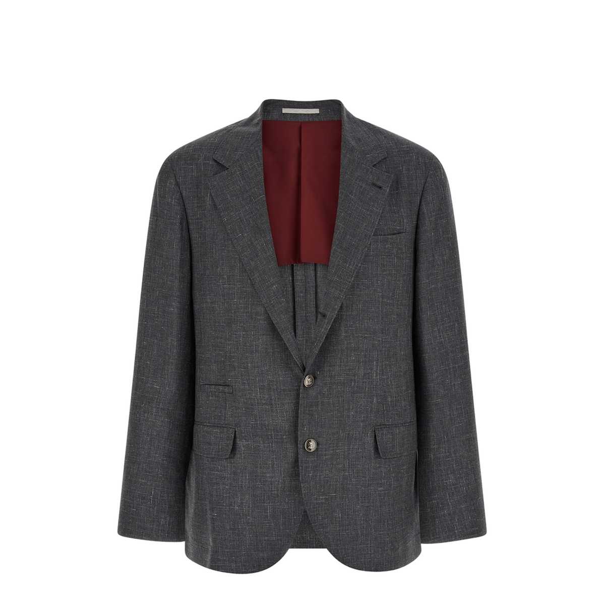 Slubbed Buttons Wool Blazer - Grey - Image 1