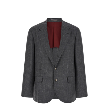 Slubbed Buttons Wool Blazer - Grey - Image 1